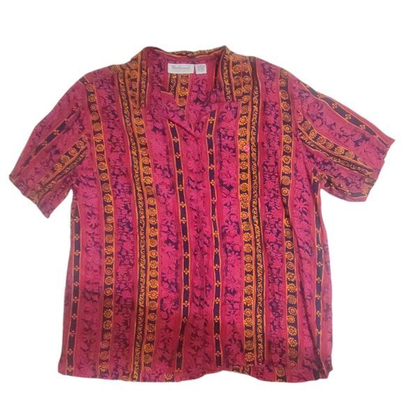 Vintage 90s Westbound Womens XL Button-Up Shirt Bright Pink Orange Rayon Stripe - Picture 1 of 16